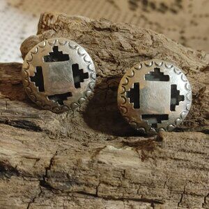 Vintage Sterling Silver Southwestern Style Stud Earrings Intricate Cut Out